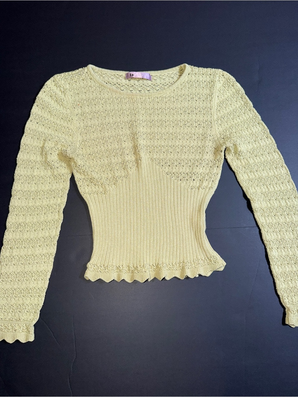 Yellow Green Knit Long Sleeve Fitted Top Size Small
